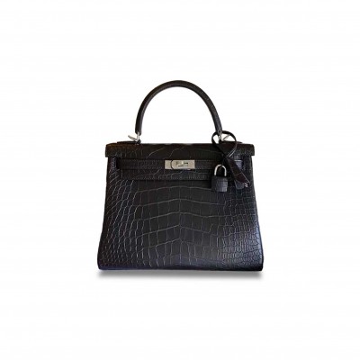 HERMÈS MASTER KELLY 25 MATTE AMERICANA BLACK SILVER (25*17*7cm) 